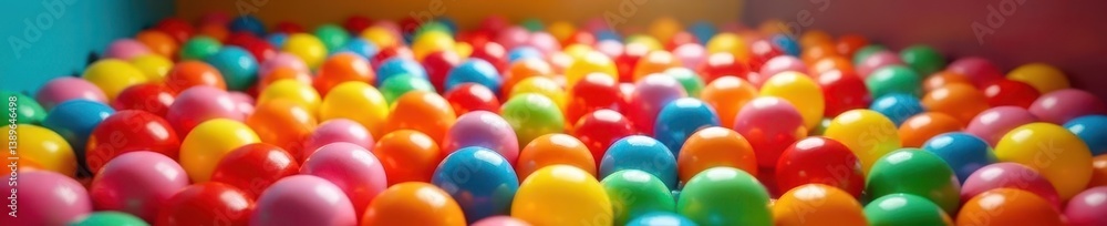 Rainbow ball pit overflowing with colorful plastic balls in playroom corner , sphere, brightly colored, ball pit Rainbow ball pit overflowing with colorful plastic balls in playroom corner , sphere, brightly colored, ball pit