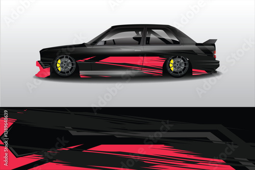 Sleek black and red modified car with unique design, showcasing automotive customization in urban setting
