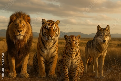 Majestic Animals Gather in Golden Light During a Serene Moment at Sunset