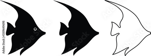 Set of angelfish vector silhouette, icon, illustration on a white background