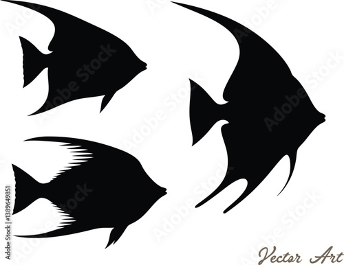 Set of angelfish vector silhouette, icon, illustration on a white background