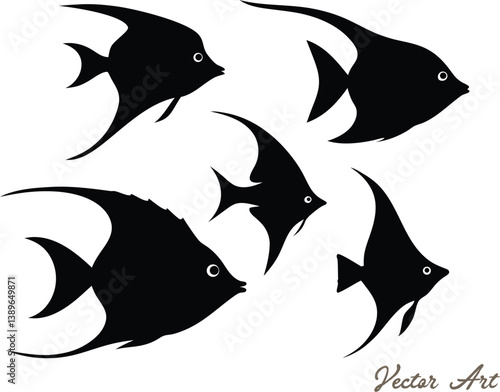 Set of angelfish vector silhouette, icon, illustration on a white background