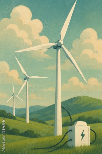 Wind Turbines Generate Renewable Energy in a Serene Landscape Under a Clear Sky
