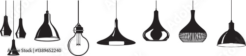 modern pendant electric lamp icon linear black on white background
