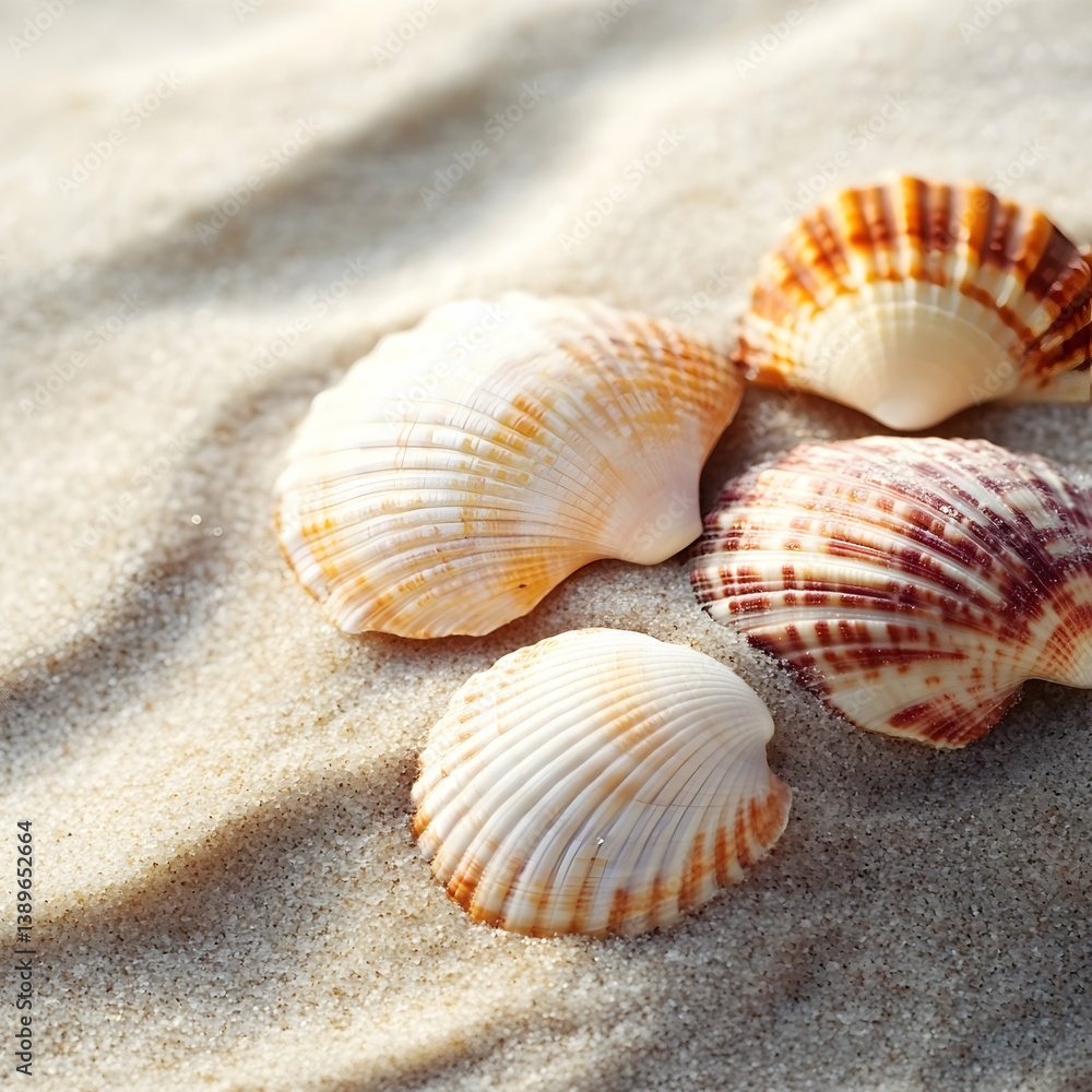 Seashells on Sand Beach Summer Background Seashells on Sand Beach Summer Background
