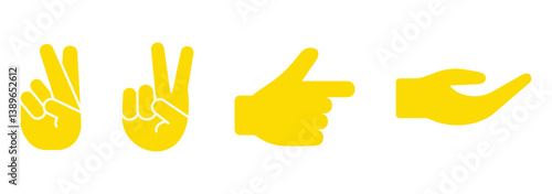 hand icon in yellow, victory, pointing sign