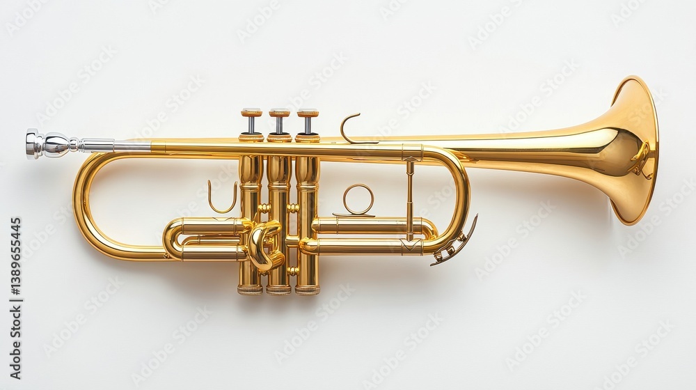 Golden Trumpet on White Background for Musical Instruments Showcase Golden Trumpet on White Background for Musical Instruments Showcase