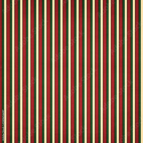 Seamless vertical striped pattern in festive red, green, and cream tones. Bold classic background ideal for wallpaper, textiles, holiday designs, packaging, branding, and decorative creative projects.