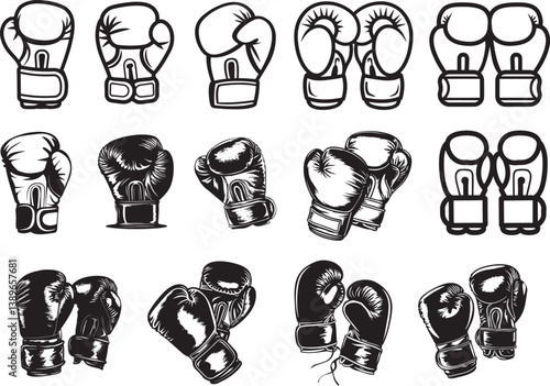 boxing glove icon linear black on white background