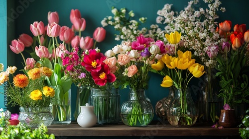 Wallpaper Mural Vibrant Spring Flowers in Glass Vases: A Colorful Floral Arrangement Torontodigital.ca