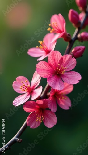 Juicy pink Cercis canadensis flowers on a branch, delicate, Cercis canadensis, vibrant