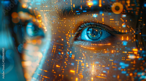 Obraz na płótnie Futuristic AI Vision Close-Up: Innovative Imagery of Artificial Intelligence and Automation Enhancing Business Efficiency and Productivity w salonie