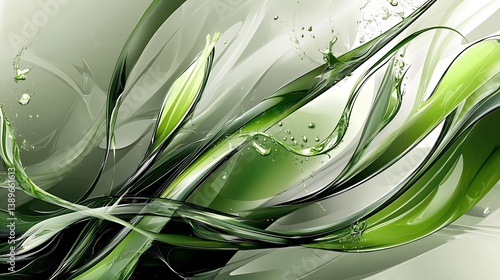 Abstract composition showing green and white flowing artistic lines