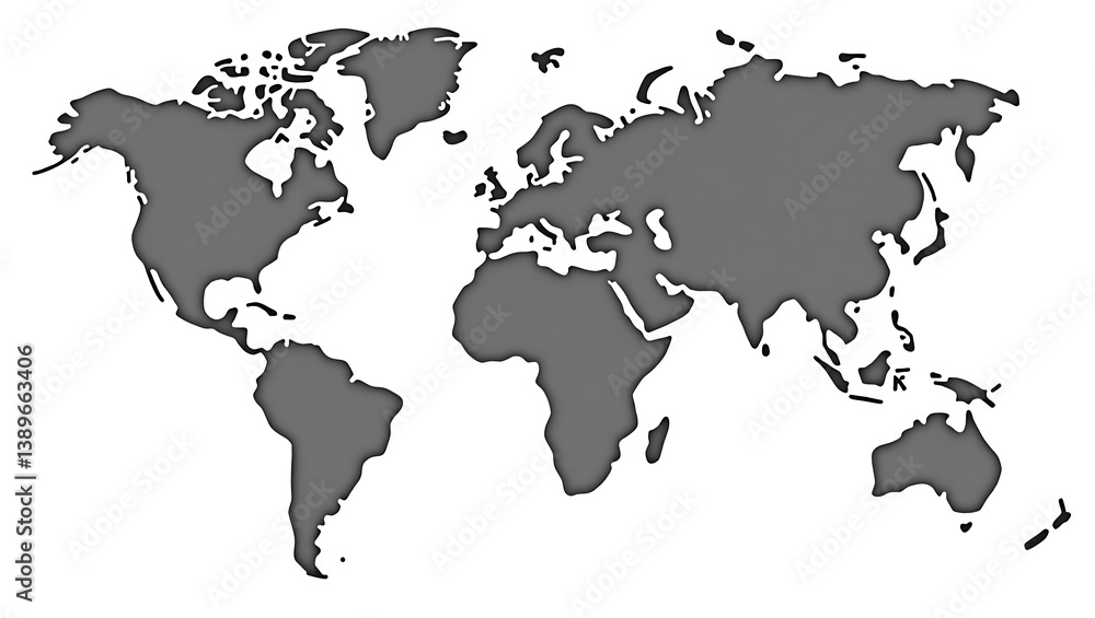 Obraz premium World map illustration Gray continents white background Simple flat design