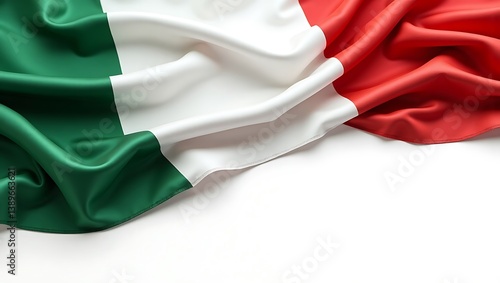 Italian flag draped elegantly vibrant green white red colors soft folds clean