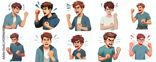 Vector of angry teenage boy, clenched fist