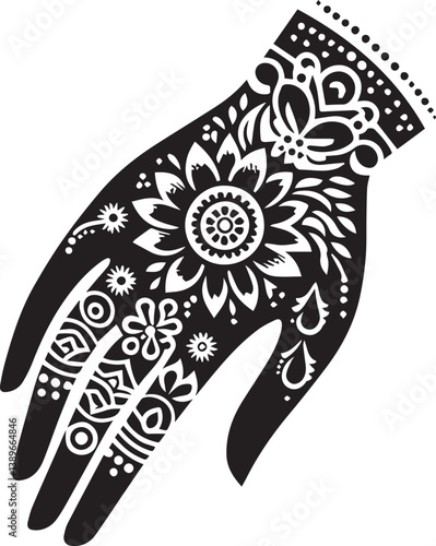 Black and White Mehndi Design Vector | Intricate Henna Art Illustration