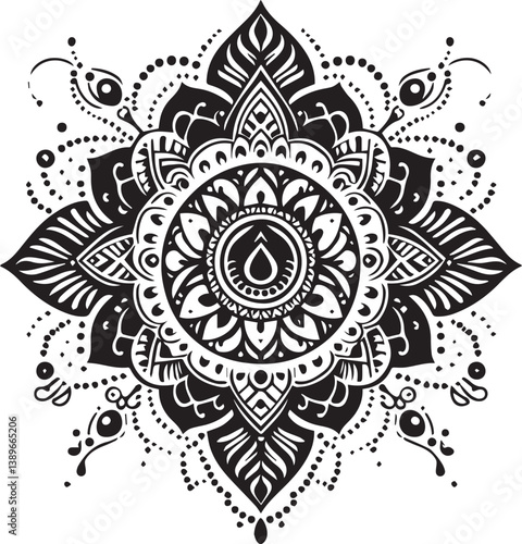 Black and White Mehndi Design Vector | Intricate Henna Art Illustration