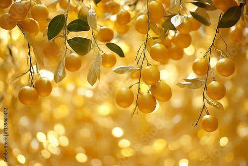 Yellow citrus fruits and their green leaves are visible closely