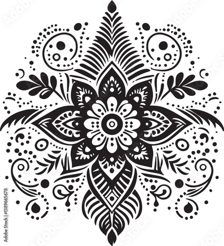 Black and White Mehndi Design Vector | Intricate Henna Art Illustration