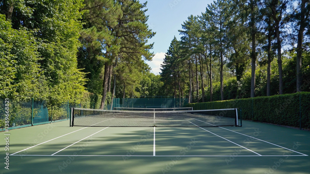 A tennis court with a net, perfect for a match or practice