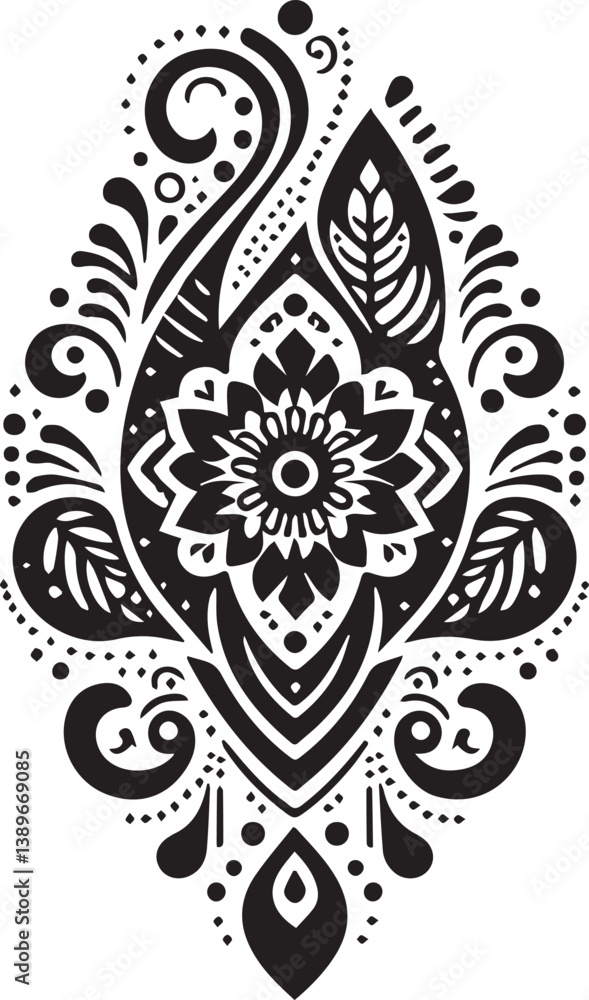 Black and White Mehndi Design Vector | Intricate Henna Art Illustration Black and White Mehndi Design Vector | Intricate Henna Art Illustration