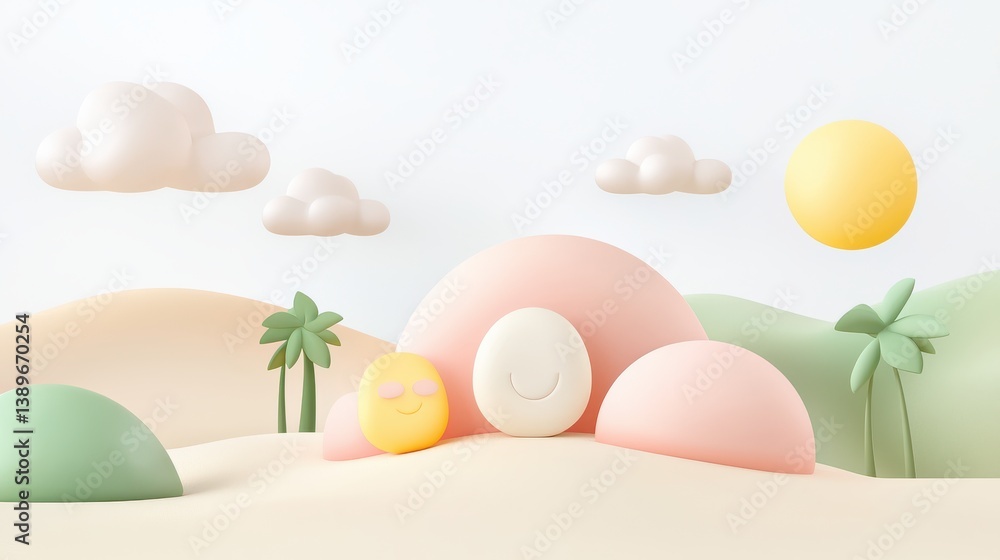 Fototapeta premium Dreamlike futuristic learning world virtual space 3d animation minimalistic design bright colors conceptual environment