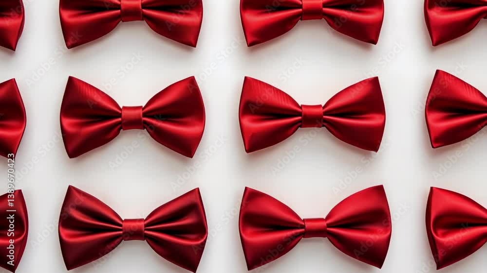 Red satin bow ties arranged neatly on a white background showcasing elegant designs and craftsmanship Red satin bow ties arranged neatly on a white background showcasing elegant designs and craftsmanship