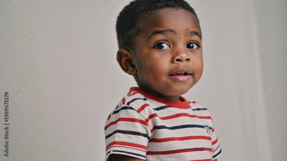 A young boy shows surprise and wonder on his face, ideal for illustrations and designs where innocence and curiosity are the themes