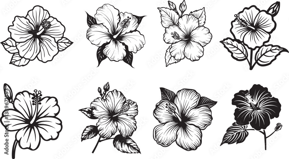 Obraz premium Hibiscus flower icon linear black on white background