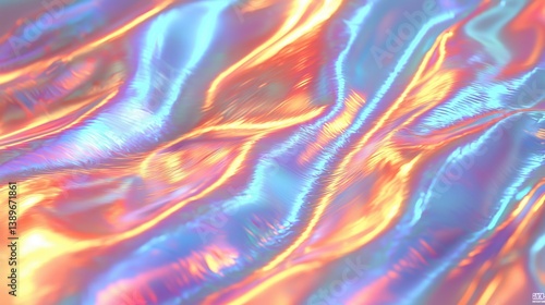 Abstract texture with flowing patterns of iridescent hues, modern fluid opalescent background