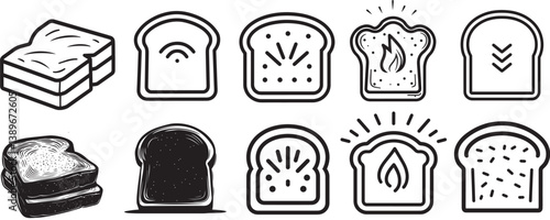 toasted bread icon linear black on white background