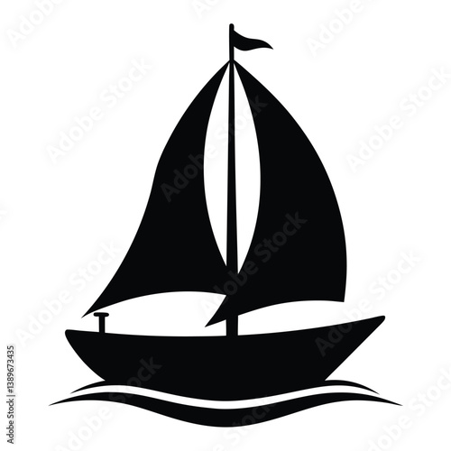 Silhouette of a sailboat sailing on the sea a vector illustration