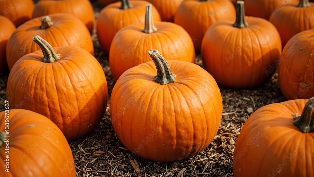 Vibrant orange pumpkins on fresh soil capturing the essence of harvest and abundance in the autumn season Vibrant orange pumpkins on fresh soil capturing the essence of harvest and abundance in the autumn season