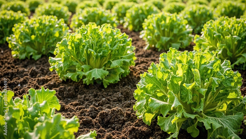Freshly picked lettuce leaves on sunlit farm soil conveying purity and freshness Freshly picked lettuce leaves on sunlit farm soil conveying purity and freshness