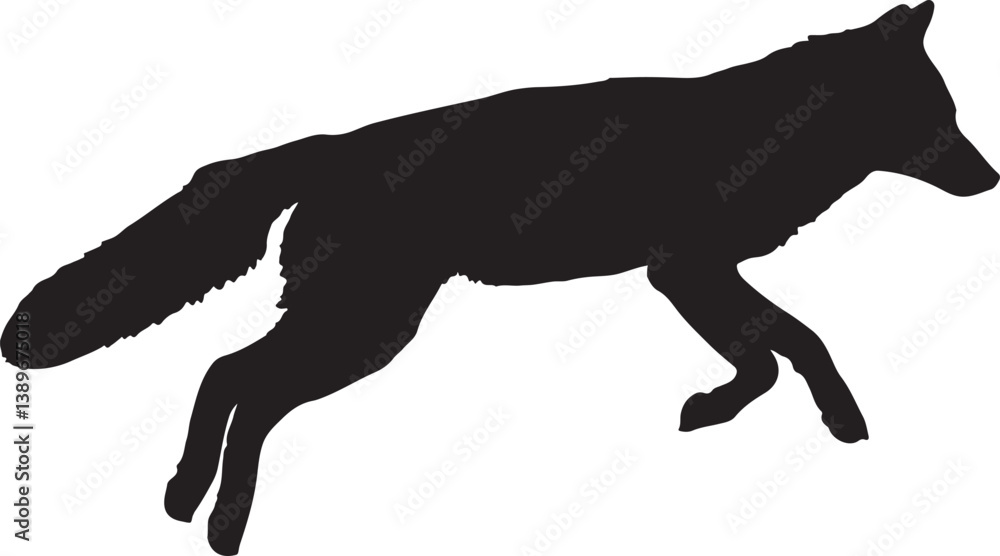 silhouette of a jumping fox isolated on white background silhouette of a jumping fox isolated on white background