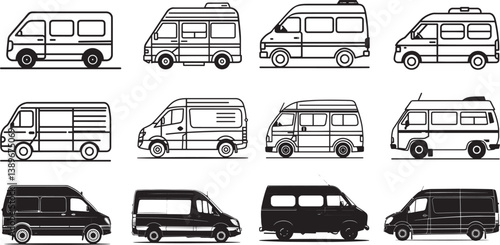 Van icon linear black on white background