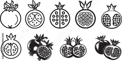 pomegranate icon linear black on white background