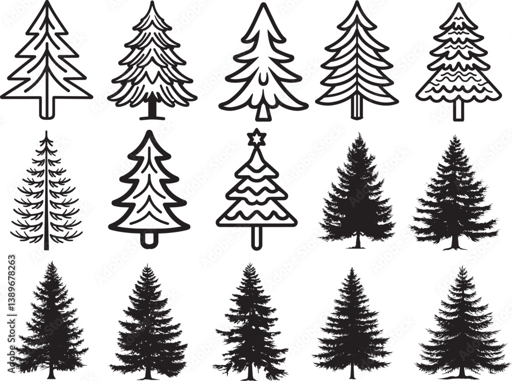 Obraz premium Fir tree icon linear black on white background