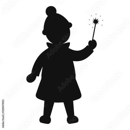 Silhouette of a Child Holding a Sparkler on a Winter Day