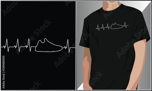 PrintHeartbeat Pulse Line With Football Boot T Shirt Design, Electrocardiography Line Vector Illustration, Football Shoes, Football Boot Lover Shirt.