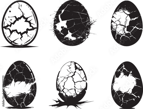 cracked egg icon linear black on white background