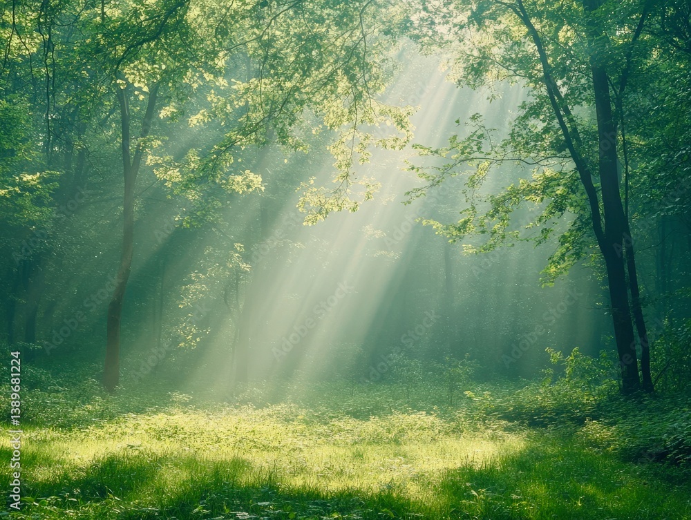 Obraz premium High-resolution photo of wild walnut tree in forest, natural sunlight filtering through canopy