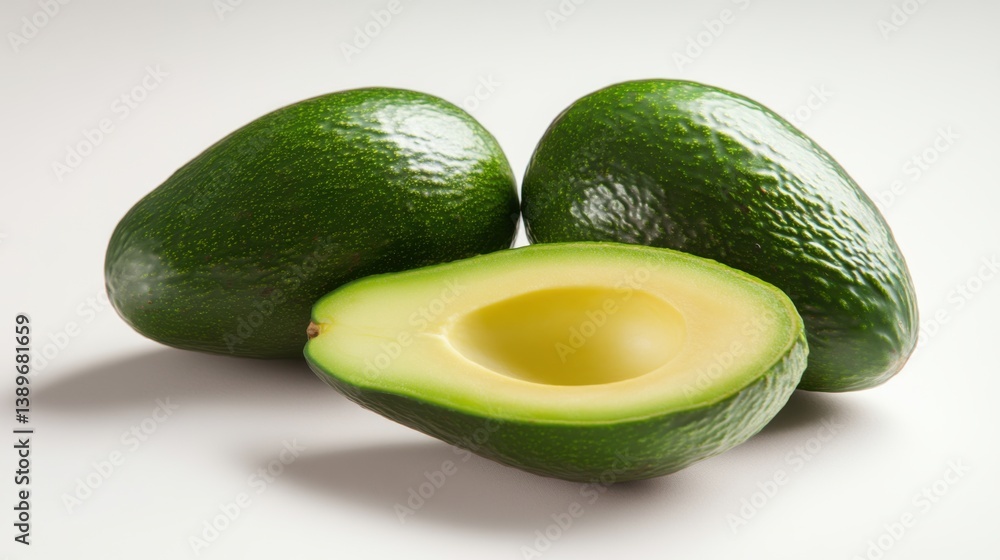 Green avocados ready cut. Generative AI Green avocados ready cut. Generative AI