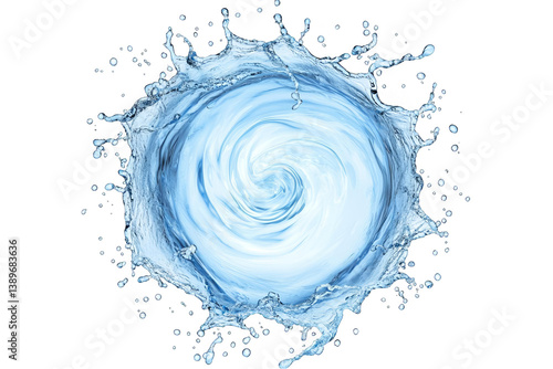 Abstract 3D Image Of A Blue Water Splash Isolated On A Transparent Background