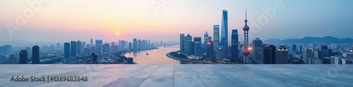Wallpaper Mural High angle view of a panoramic city skyline in Shanghai with modern buildings and an empty square floor,  skyscrapers,  city skyline Torontodigital.ca