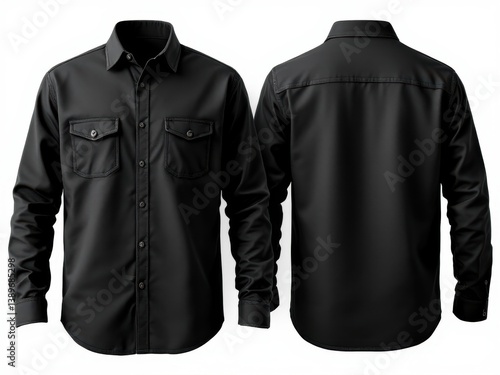 Modern long sleeve work shirt mockup front and back view