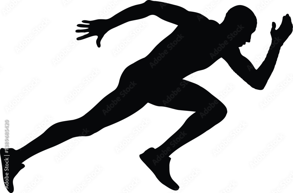 Silhouette of a male sprinter in motion at full speed with arms pumping and athletic form on a white background Silhouette of a male sprinter in motion at full speed with arms pumping and athletic form on a white background