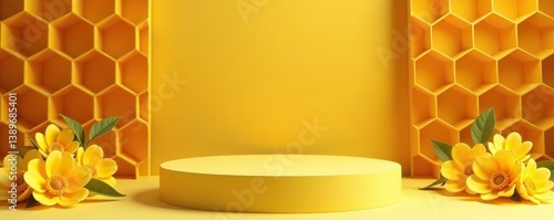 Wallpaper Mural Honeycomb background product podium display 3d stand of natural honey bee pedestal template mockup,  background,  honey Torontodigital.ca