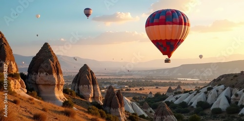 Wallpaper Mural Hot air balloons floating gracefully over the unique stone landscapes of Cappadocia, Turkey,  scenic,  Turkey Torontodigital.ca